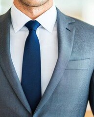 businessman in a formal suit and tie, showcasing professionalism and confidence in a modern office environment.