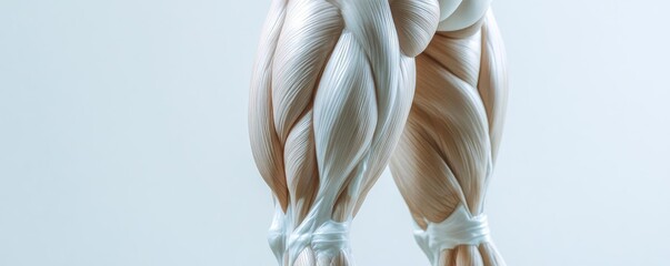 Close-up of muscular legs showcasing detailed anatomical features and beautiful definition, perfect for fitness and health themes.