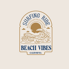 Surfing Ride beach vibes california retro vintage typography sticker badge graphic design