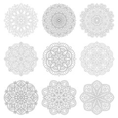 Set of hand drawn circles, vector logo design elements mandala coloring pages