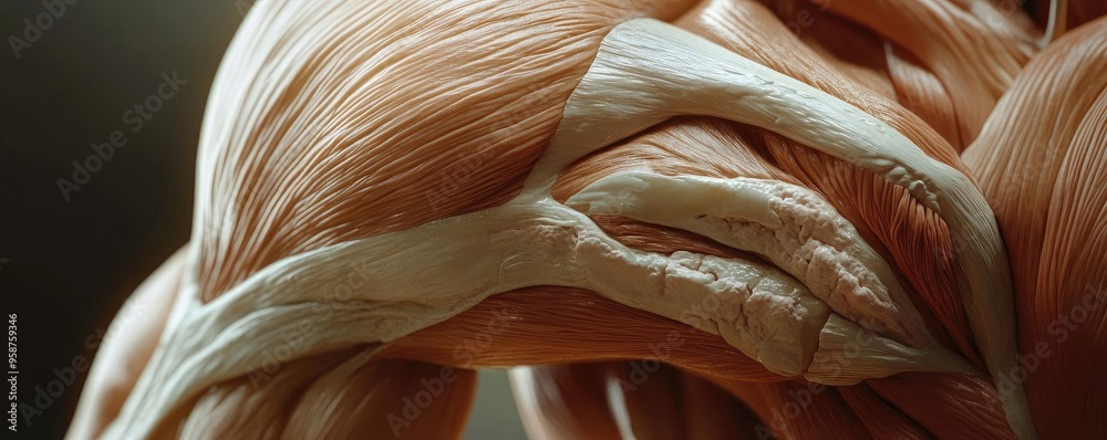 Poster detailed view of human muscle fibers showcasing realistic textures and anatomical structures for edu