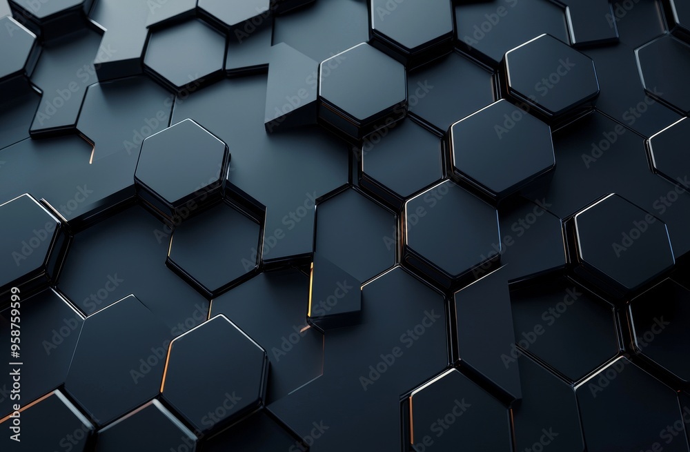 Poster an abstract rendering of a futuristic surface with hexagons in 3d.