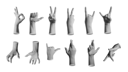 Kids hand signs, different child gestures set, isolated on white background