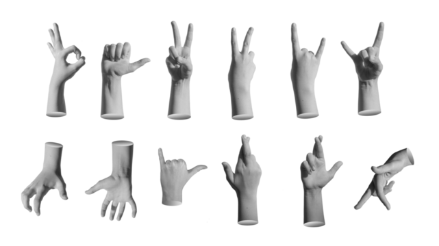 Kids hand signs, different child gestures set, isolated on white background