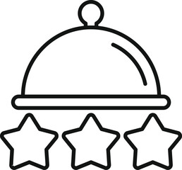 Line art vector icon of a cloche covering three stars, representing the concept of high quality food and service