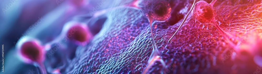 Poster close-up view of a vibrant cell structure showcasing intricate details in a colorful, abstract forma