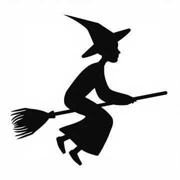 recommend clip art: witch flying on broom black silhouette isolated on white