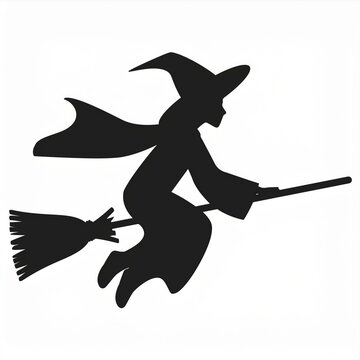 recommend clip art: witch flying on broom black silhouette isolated on white