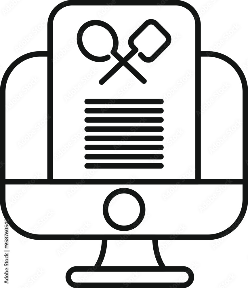Poster icon of a computer screen displaying a cooking class website, perfect for representing online learni