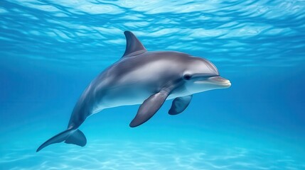 Fototapeta premium A graceful dolphin swimming gracefully through clear blue waters, showcasing its sleek body and playful nature.