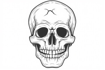 Fototapeta premium A detailed illustration of a human skull, featuring intricate line work and shading, creating a striking monochromatic design.