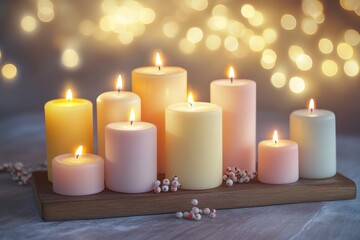 カラフルなキャンドルが並ぶ部屋（スピリチュアル・イベント・儀式・寝る前）