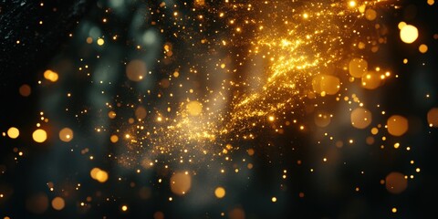 Shimmering Abstract Light Beams in Golden Hues with Luminous Spots