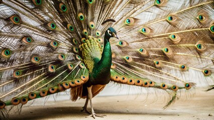 Obraz premium Peacock with fanned tail, peacock with feathers