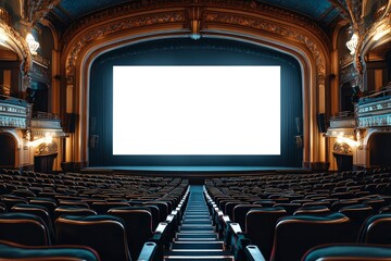 Naklejka premium Empty Theater with Large Screen and Rows of Seats