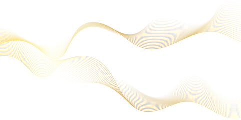 Abstract golden wave dynamic curve lines on transparent background with flowing particles. Digital energy waves technology concept. Modern backdrop design for business, presentation, banner.