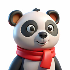 Obraz premium A panda bear wearing a red scarf on white background
