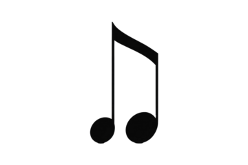 Single eighth note quaver isolated against a stark white backdrop, poised as the focal subject in a high-quality stock photograph, emphasized by defined bold lines, musically perfect, clarity