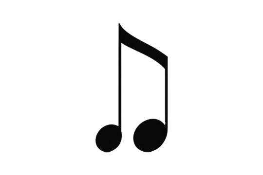 Single eighth note quaver isolated against a stark white backdrop, poised as the focal subject in a high-quality stock photograph, emphasized by defined bold lines, musically perfect, clarity