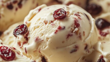 Ice cream decorated with raisin grains