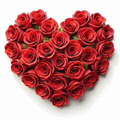 red roses in a heart shape isolated on white background