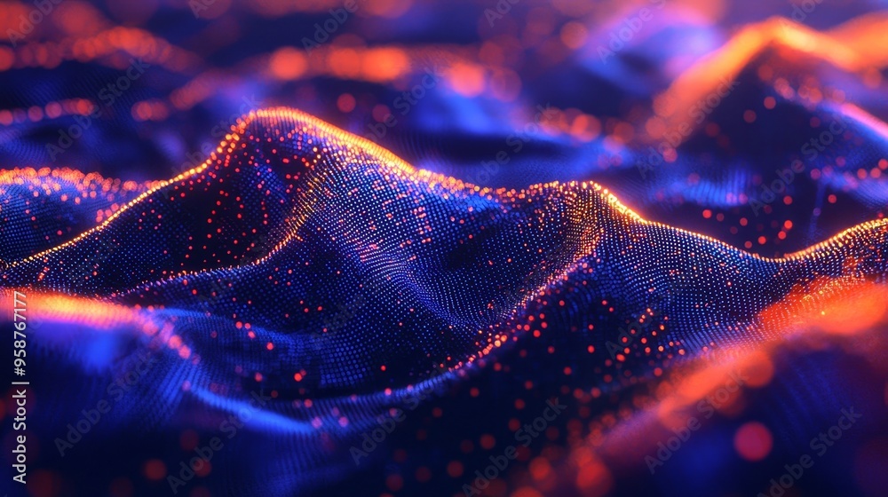 Poster blue abstract technology background with futuristic digital lines. dynamic network wave and particle