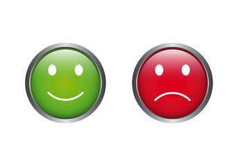 Feedback buttons with emoticons in green yellow and red