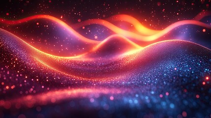 Obraz premium animation of a vibrant multicolore lights an particles leaving visible trails glowing neon lines information transition big data streaming an flowing inside of optical fiber