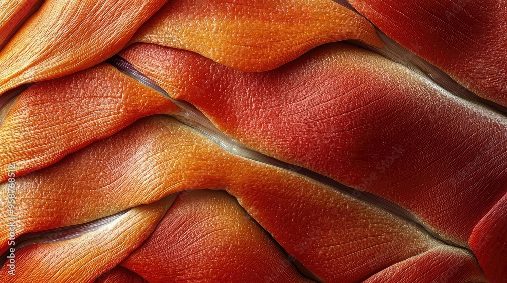 Poster Close-up view of textured red surface, showcasing intricate patterns and vibrant colors. Ideal for artistic and abstract presentations.