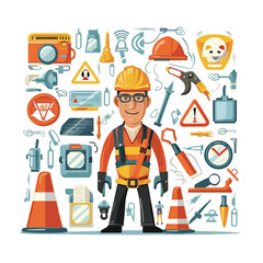2d vector illustration safety , Civil protection and safety when working and taking safety 

ork
