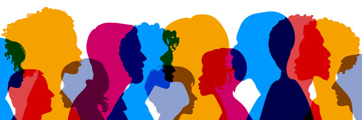 Bunte Profile vieler Menschen bilden Gesellschaft Panorama