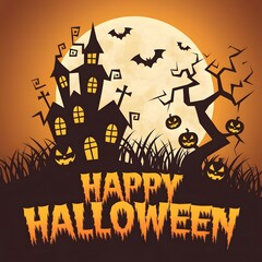 Spooky Halloween Night Haunted House Under a Full Moon