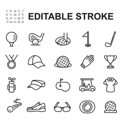 golf icons collection. thin line icon. contains icons such as golf balls, golf clubs, golf cars and others.