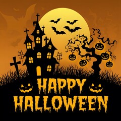 Spooky Halloween Night Haunted House Under a Full Moon