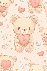 The seamless photo of cute cartoon in the heart shape and clouds sky with the moon for wallpaper background 