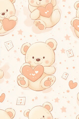 The seamless photo of cute cartoon in the heart shape and clouds sky with the moon for wallpaper background 