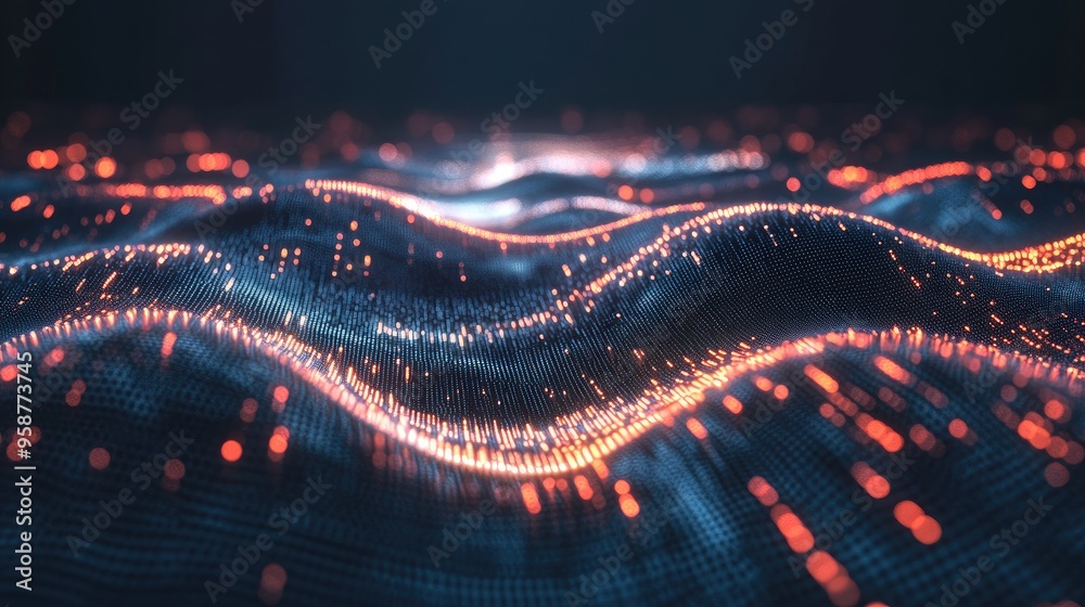 Fototapete a futuristic digital grid with flowing data lines, representing technological operations, ai, and da