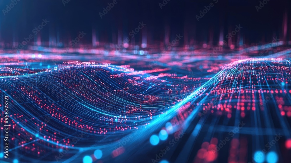 Fototapete a futuristic digital grid with flowing data lines, representing technological operations, ai, and da