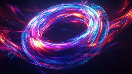 Obraz premium Abstract glowing torus with vibrant light trails