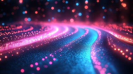 Obraz premium abstract backgroun with pink blue glowing neon lines an bokeh lights data transfer concept digital wallpaper
