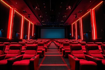 Fototapeta premium Empty Red Seats in a Modern Movie Theater
