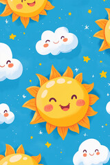 The seamless photo of cute cartoon in the heart shape and clouds sky with the moon for wallpaper background 