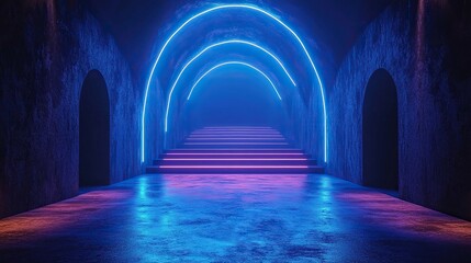 Fototapeta premium abstract backgroun with re blue laser rays bright projector shining on the dark empty stage neon light