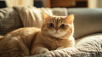 Adorable Feline Relaxing in a Cozy Home Setting