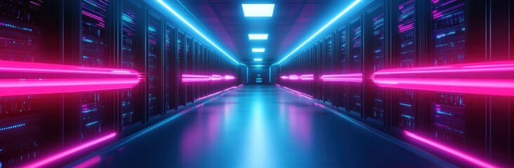 Neon Lights in a Server Room