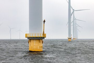 Offshore windfarm near Dutch coast with cloudy sky