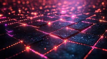 Obraz premium abstract geometric neon backgroun streaming service concept digital data transfer internet technology of future network dynamic zigzag lines glowing in the dark modern wallpaper