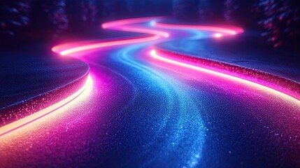 abstract geometric wallpaper of neon ultraviolet ribbon pink violet blue glowing lines isolate on black background