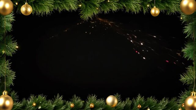 Festive Christmas Frame with Golden Ornaments
