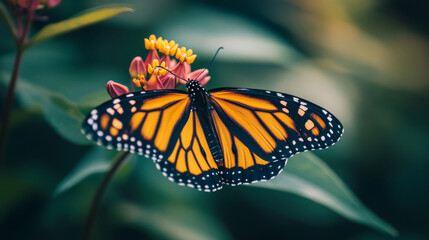 Obraz premium Captivating Monarch Butterfly Resting on Vibrant Flower in Natural Habitat